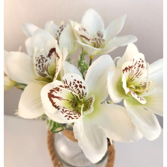 White Orchid Artificial Flowers with Greenery 6 Stem Bundle Faux Silk Wedding Fl - Picture 14 of 16